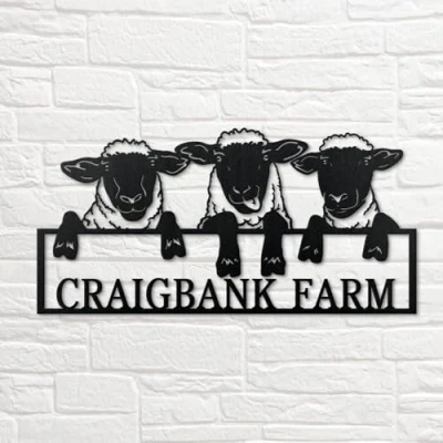Image of Personalised Lambs Farm Metal Art Sign Custom Sheep Farmhouse Wall Decor Plaque Sculpture Farmer Gift