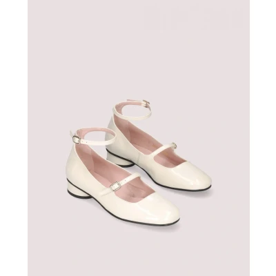 Image of Pretty Ballerinas Odette Ankle strap ballet pumps, Women&#039;s, Size: 2, Off white Leather