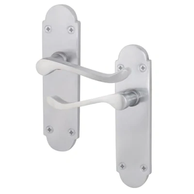 Image of EAI Satin Door Handles Victorian Scroll Shaped 1 Pair of Internal Chrome Lever Latch on Backplate