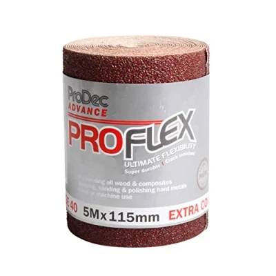 Image of ProDec Advance 5m Roll 40 Grit Extra Coarse Grade ProFlex Ultra Flexible Crack Resistant Aluminium Oxide Abrasive Sanding Paper for Wood, Paint, Plaster, Filler, Metal and More, 115mm Wide