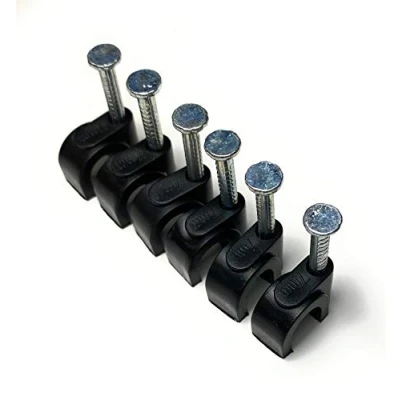 Image of Black Round Cable Clips with Nail Fixings, K Type 100 Pack (7mm)
