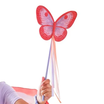 Image of Ginger Ray Girls Lilac Butterfly Wand with Topper and Ribbons for Birthdays &amp; Costume Parties Size: 33cm