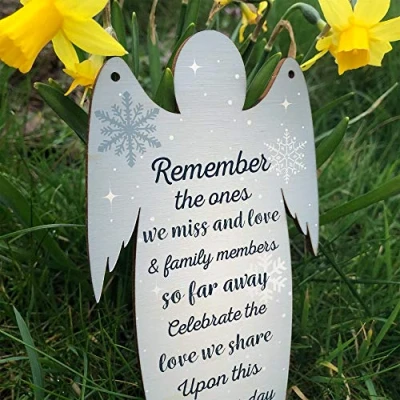Image of RED OCEAN Wooden Angel Memorial Plaque Hanging Sign Rememberance Keepsake