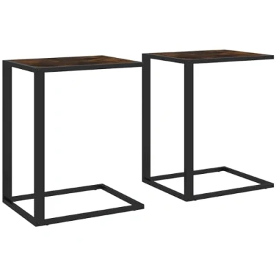 Image of HOMCOM C Shaped Side Table, Sofa End Table with Metal Frame, Accent Couch for Living room, Bedroom, Set of 2, Brown and Black