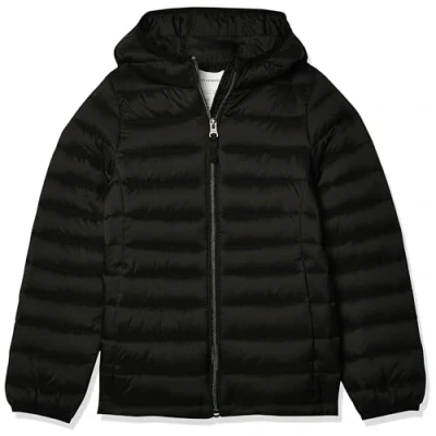 Image of Amazon Essentials Girls&#039; Lightweight Water Resistant Packable Hooded Puffer Jacket, Black, 6 7 Years