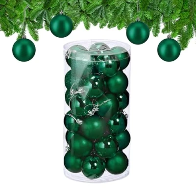 Image of Relaxdays Christmas Bauble Set of 30, Glittery, Matt &amp; Shiny Ornaments, Plastic Xmas Tree Balls, HxD: 7 x 6 cm,
