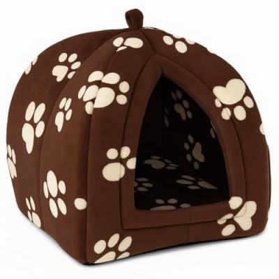 Image of Igloo Pet Bed Cat Kitten Dog Fleece Cute Pyramid Cozy Washable Warm House Cave Tent for Kittens, Rabbits, Guinea Pigs, and Other Small Animals