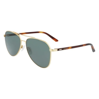Image of Calvin Klein Aviator Mens Satin Gold Green CK21306S Metal One Size