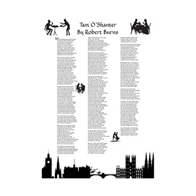 Image of Wee Blue Coo Quote Poem Lyrics Tam O&#039;shanter Burns Typograph Wall Art Print