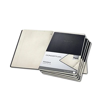 Image of SIGEL CO801 Pack of 5 Notepads, approx. A4 (21 x 29.7 cm), lined, hardcover, Black Conceptum
