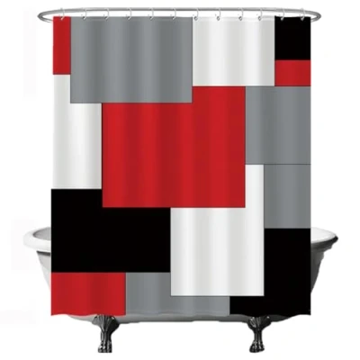 Image of Ulticool Shower Curtain Square Rectangle 180 x 200 cm Bathroom Washable Mould proof with 12 Rings White Red Grey Black