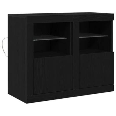 Image of vidaXL Side Cabinets with LED Lights Black Oak 41 x 37 67 cm Pack of 2