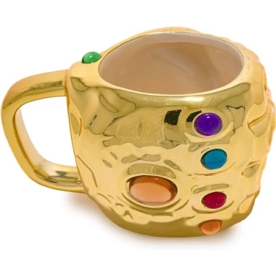 Image of Paladone Marvel Avengers Infinity Thanos Gold Gauntlet Ceramic Coffee Mug Officially Licensed Disney Merchandise Collectors Item Superhero Novelty Gifts Drinkware