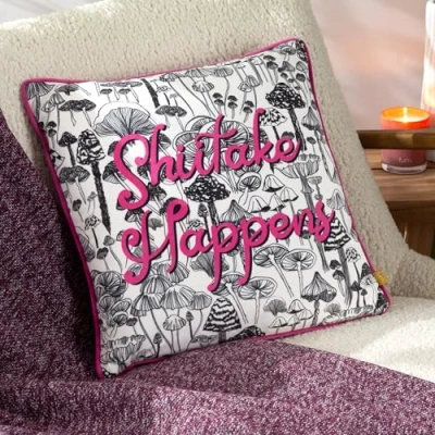 Image of furn. Shiitake Velvet Piped Feather Filled Cushion Fuchsia Size 43 cm x