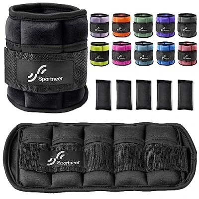 Image of Sportneer Ankle Weight, Adjustable Weights Set, Wrist Strap, 0.45 kg 2.3 (per ankle) / 0.9 4.5 pair), 2 Packs, Neoprene, Modern