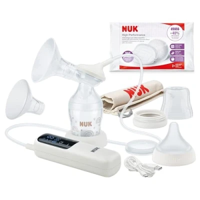Image of NUK Soft &amp; Easy Electric Breast Pump 100% Silicone Cups Small, Lightweight Quiet Rechargeable Battery for Travel 24mm 27mm 1 x Perfect Match Baby Bottle