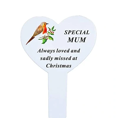Image of Special Mum Christmas Robin Memorial Heart Remembrance Verse Ground Stake