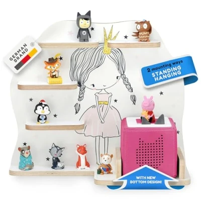 Image of stadtecken wooden shelf For music box I Suitable the Toniebox and Tonies Perfect Tonie storage in children&#039;s room standing up or hanging (Princess, with narrow bottom)