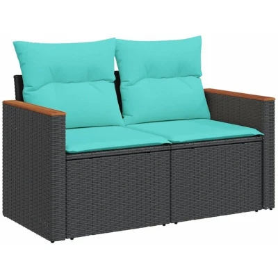 Image of Garden Sofa with Cushions 2 Seater Black Poly Rattan Vidaxl