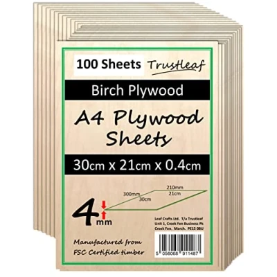 Image of 4mm Birch Plywood A4 300x210x (Pack of 100) Laserable Low Fume E1 Glue Ply...