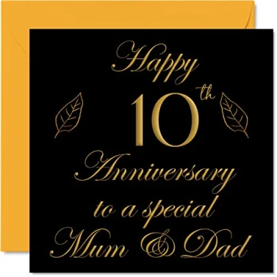 Image of Special Tin Anniversary Card for Dad Mum Parents &amp; Happy 10th Wedding Cards from Son Daughter Family, 145mm x Greeting Tenth Anniversaries