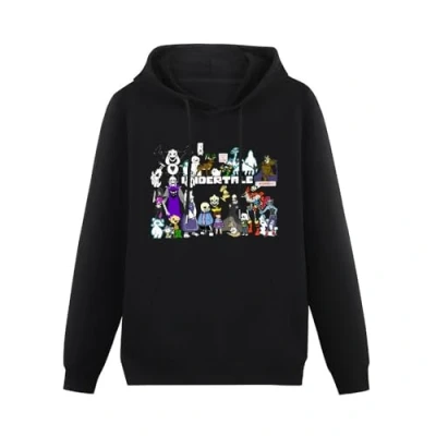 Image of Baydog Mens Vintage Undertale Long Sleeve Hoody With Pocket Sweatershirt, Hoodie Size XL Black