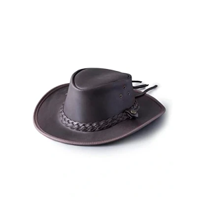Image of Lakeland Leather Outback Cowboy Hat in Water Resistant Men/Women/Unisex (as8, Alpha, s, Brown, Small)