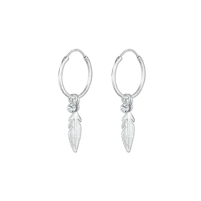 Image of Elli Earrings Ladies Creoles Feather Pendant Boho Festival with Crystal in 925 Sterling Silver