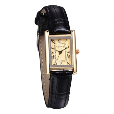 Image of JewelryWe Small Women Leather Watch: Square Face Analog Quartz Watch Simple Elegant Casual Dress