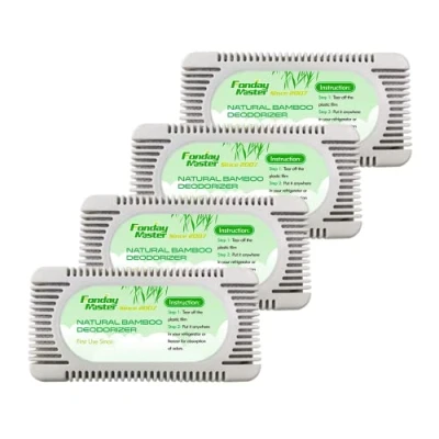 Image of Fonday 4 Packs Refrigerator Deodorizer Odor Eliminator for Fridge Freezer Cooler &amp; Lunch Boxes Natural Bamboo Charcoal More Effective Than Baking Soda