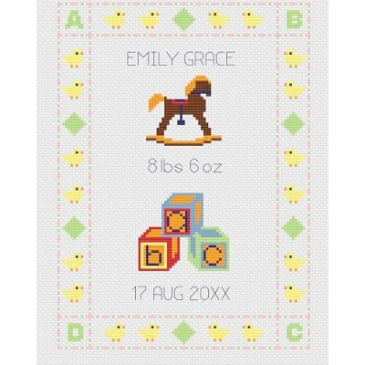 Image of Ducks Birth Sampler Girl Cross Stitch Kit
