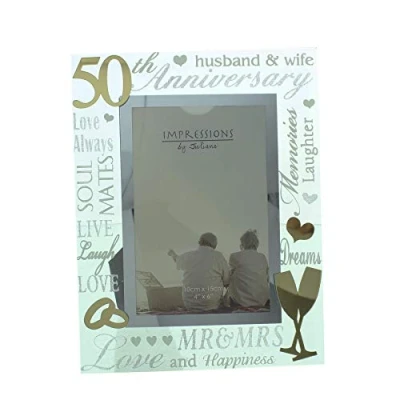 Image of Widdle Celebrations Glass 6 x 4 Photo Frame with Mirror Number &amp; Glitter Letters 50th Anniversary 3010