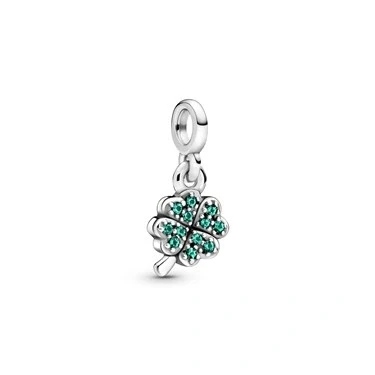 Image of Pandora Clover sterling silver dangle with royal green crystal
