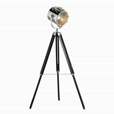 Image of Nautical Floor Lamp Matt Black, Polished Nickel Plate, E27