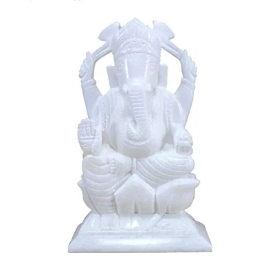 Image of StonKraft 9&quot; White Indian Marble Stone Pooja Puja Ganesh Ganesha Ganpati Ganapati Murti Idol
