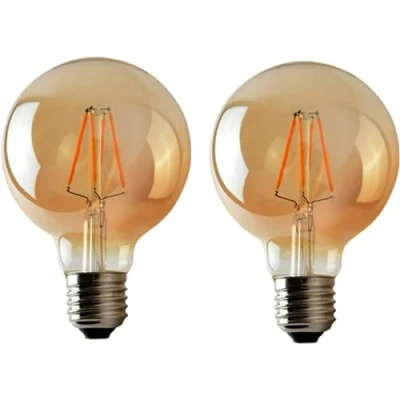 Image of LEDSone Dimmable G95 E27 LED Edison Style Light Bulbs 4W, Screw Decorative Filament Amber Globe Glass Warm White Lighting 2700K 2Pack [Energy Class A]