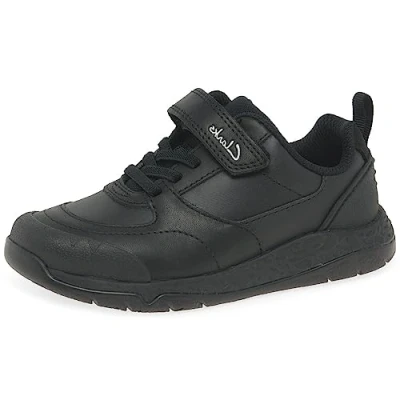 Image of Clarks Steggy Stride Kid Leather Shoes in Black Size 13