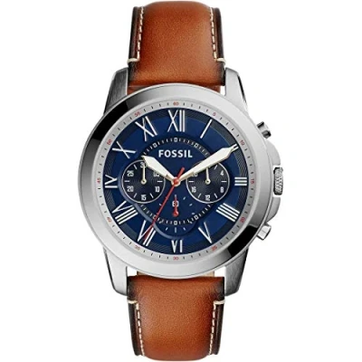 Image of Fossil Watch for Men Grant, Quartz Chronograph Movement, 44 mm Silver Stainless Steel Case with a Leather Strap, FS5210