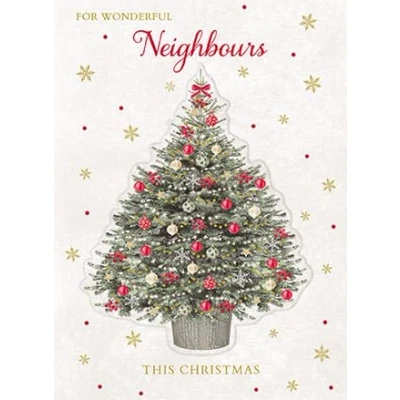 Image of Noel Tatt Wonderful Neighbours Christmas Card Tree with a Foil Finish and Decoupage Embellishment Eco Friendly Recyclable