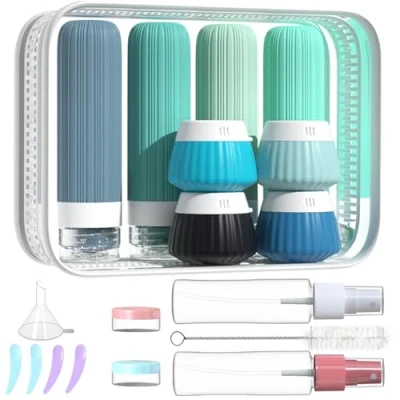 Image of NuvaConx 18pack Travel Bottles for Toiletries,TSA Approved Silicone Containers jar Toiletries,Leak Proof Refillable Liqus Shampoo And Conditioner Essentials toiletry (Blue)