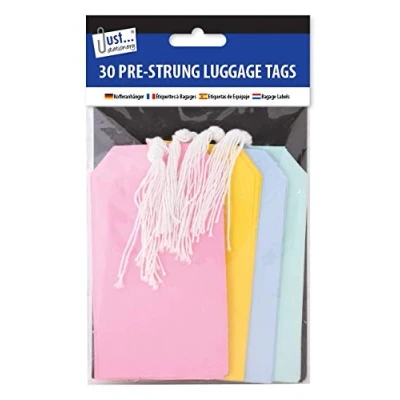 Image of Just Stationery 30 Pre Strung Mixed Colour Luggage Card Label Tags 135 x75mm
