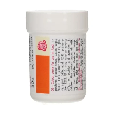 Image of FunCakes Food Colour Paste Orange; Concentrated Colouring for Batter, Cream, Fondant, Marzipan, Dough, Modelling and Flower Paste. Halal Kosher. 30 g