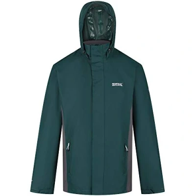 Image of Regatta Matt Waterproof Taped Seams Mesh Lined Concealed Hood Inner Pocket Jacket Deep Pine/Magnet, XXX Large