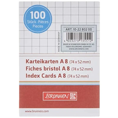 Image of Brunnen Index Cards, Cardboard 180 g/m² Card Box A8 Landscape Squared White
