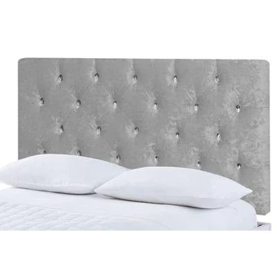 Image of Gallop Sleep Chesterfield Headboard in Crush velvet for Divan Bed with Diamante Buttons (Silver, king Size 5 FEET, Height 20 INCHES)
