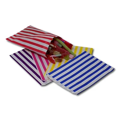 Image of EPOSGEAR® 5&quot; x 7&quot; Premium 45gsm Kraft Paper Coloured Candy Stripe Sweet Party Bags Ideal for Gift Shops, Wedding Favours, Carts, Buffets etc (Mixed, 100 Bags)