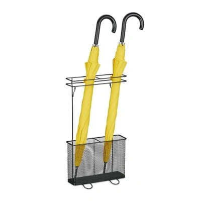 Image of Relaxdays Umbrella Stand, 54 x 30.5 15 cm, Metal, Rectangular, Brolly Holder, Modern Design, Hallway Storage, Black, Steel
