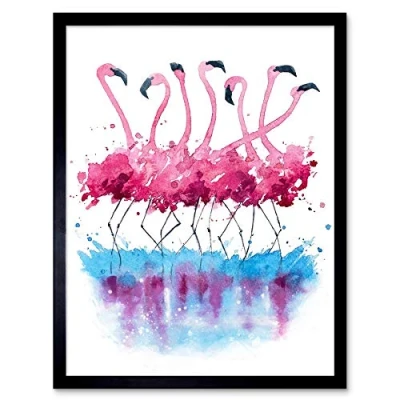 Image of Wee Blue Coo Flamingos Dancing Watercolour Art Print Framed Poster Wall Decor 12X16 Inch