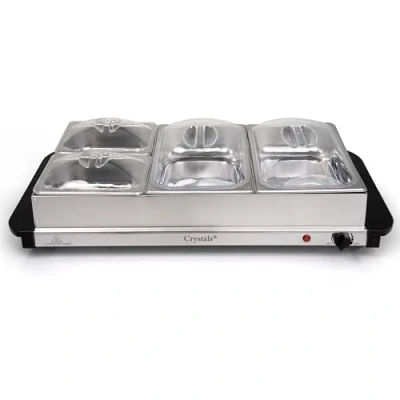 Image of Crystals 4 Section Electric Food Warmer Buffet Server Hostess Style with Tray Compartments Compact Ideal for Parties &amp; Events