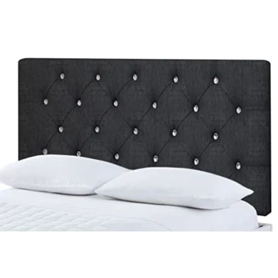 Image of Gallop Sleep Chesterfield Chenille Headboard with Diamante Buttons for Divan Bed Bedroom Furniture (Super King 6 FEET, Height 20 INCHES, Black)